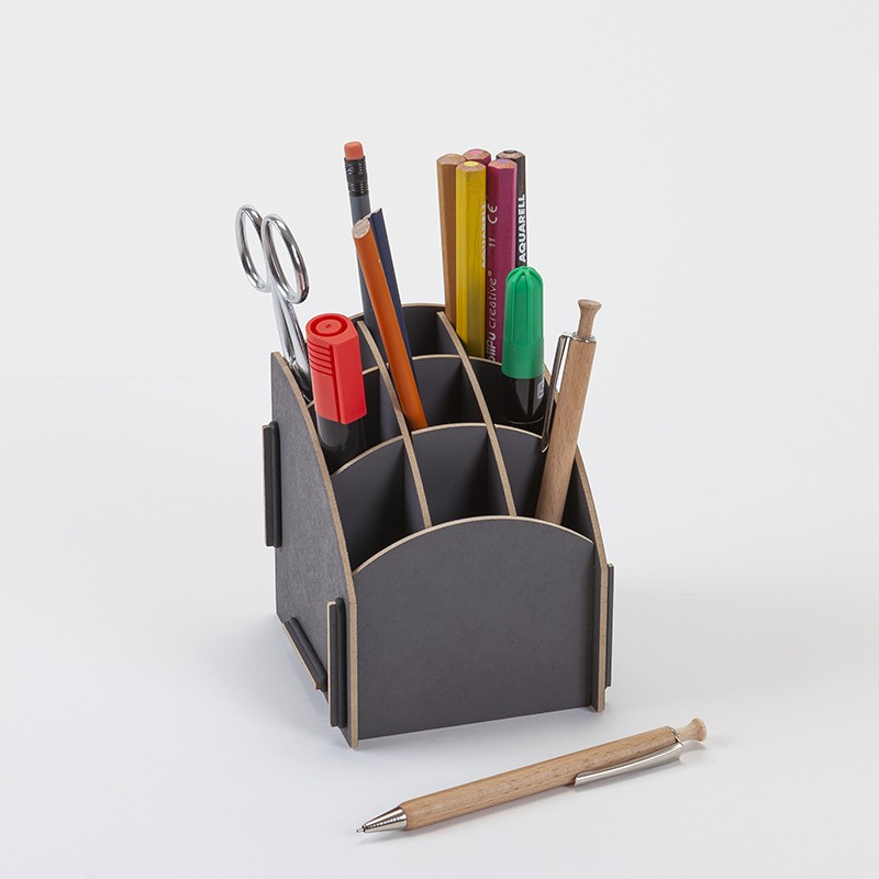 Pot à crayons Gris foncé 9 casiers en bois, résistant et original